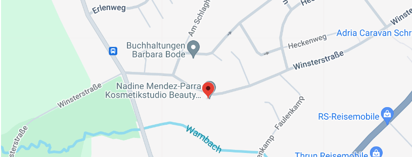 Lage des Kosmetikstudios beauty & more in Mülheim Saarn auf Karte, mit bequemen Parkmöglichkeiten vor der Tür.